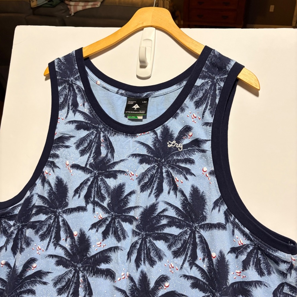 LRG Lifted Research Group Mens 2XL Blue Tropical Palm Tree Print Tank Top Shirt